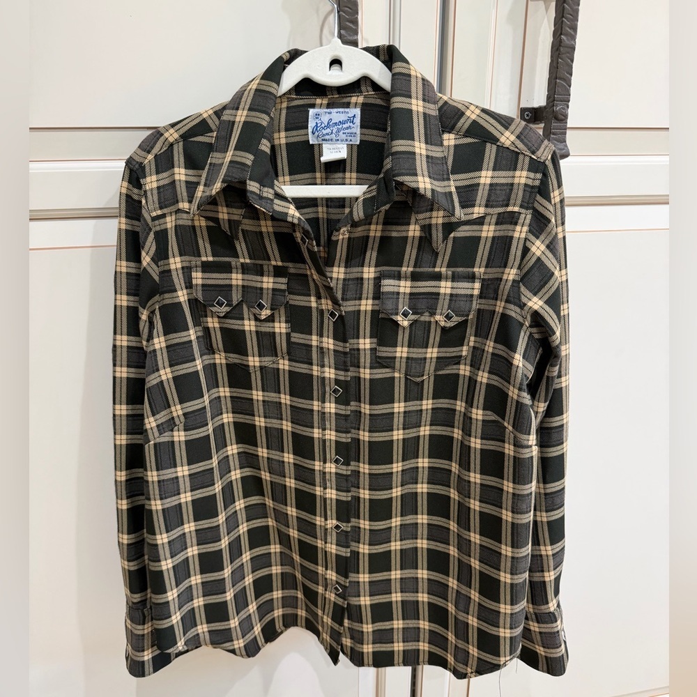 ROCKMOUNT Men Brown & Rust Shadow Plaid Sawtooth Western Shirt Made in USA (M2)
